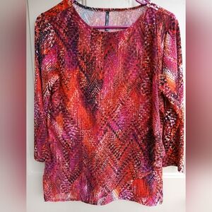 Sweet Clarity Red and Black Multi Color Patterned Womens Blouse